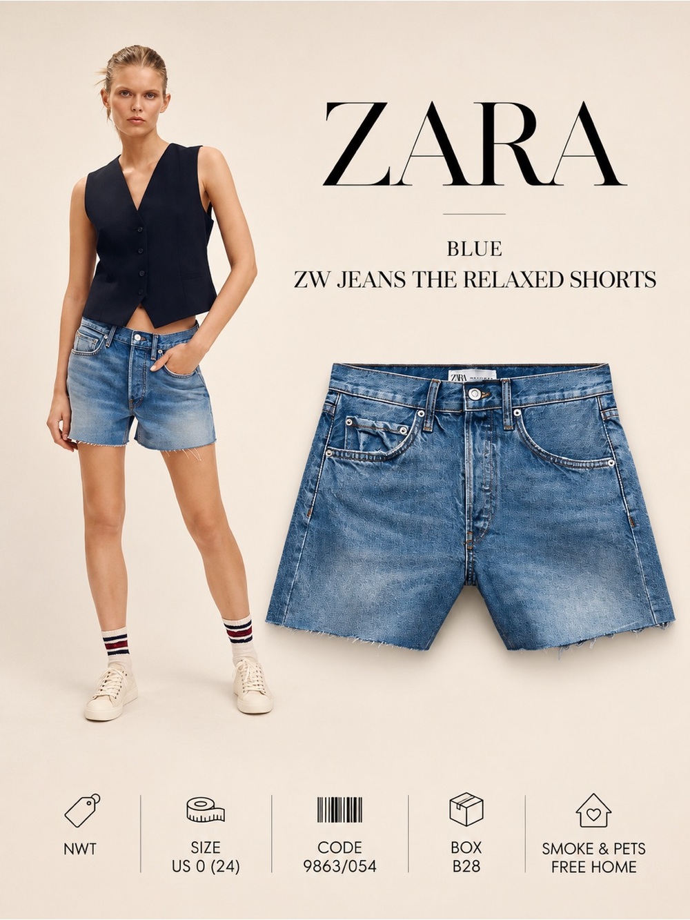 ZARA ZW The Relaxed Blue Denim Shorts NWT Size 0 / 24